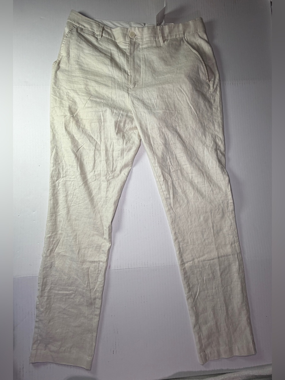 Bugatchi Cream Linen-Blend Chinos